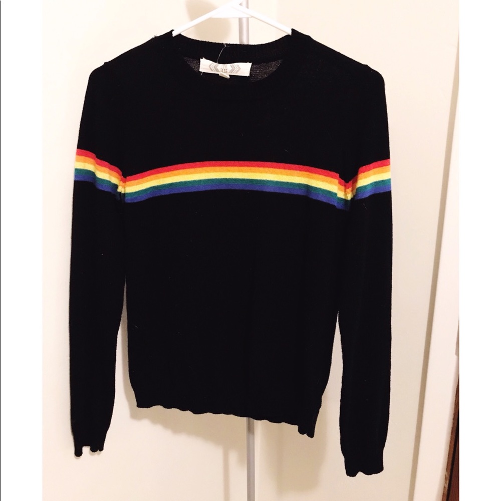 Black Sweater With Rainbow Stripe 🌈